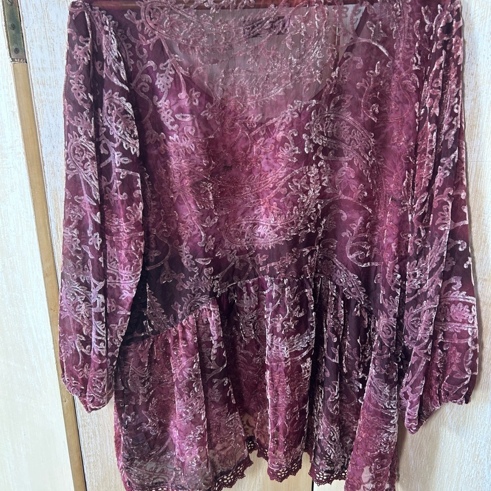 Knox Rose Women's Maroon Burnout Velvet Top XL - Picture 3 of 11